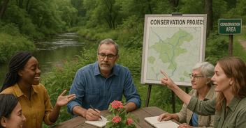 AI Generated image depicting volunteer stewards meeting about grant opportunities